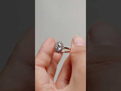 Oval Moissanite Diamond Halo Cluster Accent Wedding Ring