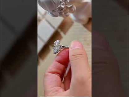 Radiant Moissanite Diamond Double Halo Half Eternity Pave Wedding Ring