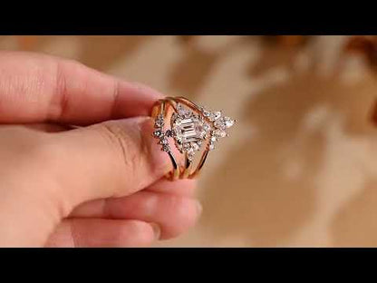 Marquise & Round Cut Moissanite Enhancer Cluster Curved Wedding Band