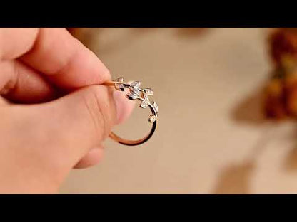Marquise Cut Moissanite Band Leaf& Vine Nature Inspired Wedding Ring