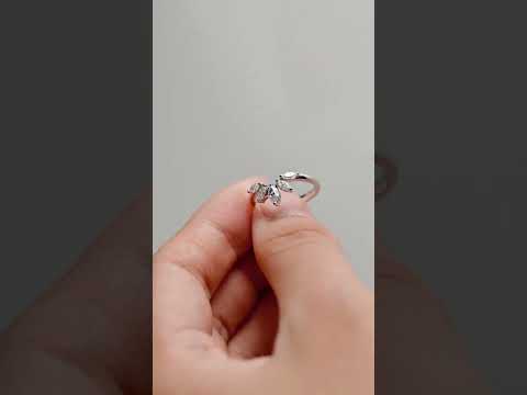Shop marquise cut moissanite leaf cluster curved ring in solid gold. Nature inspired minimalist wedding band, sparkling diamond alternative gift for her.