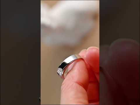 Modern men’s& women's wedding band with a princess-cut moissanite solitaire. Elegant, minimalist gold or platinum perfect for engagements or everyday wear.