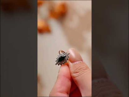 Black Marquise Cut Moissanite Vintage Diamond Halo Engagement Ring