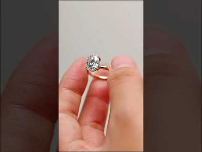 Oval Moissanite Hidden Halo Classic Two Tone Solitaire Engagement Ring