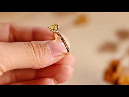 Canary Yellow Oval Cut Moissanite Half Eternity Pave Engagement Ring