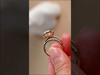Emerald Cut Halo Straight Shank Bridal Ring Set With Eternity Band