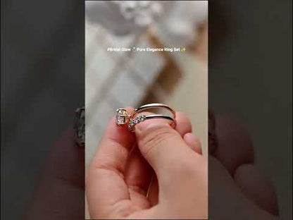 Round Cut Hidden Halo Two Tone Bridal Ring Set With Eternity Band