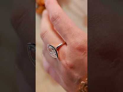 Champagne Marquise Moissanite Diamond Bezel-Set Engagement Ring