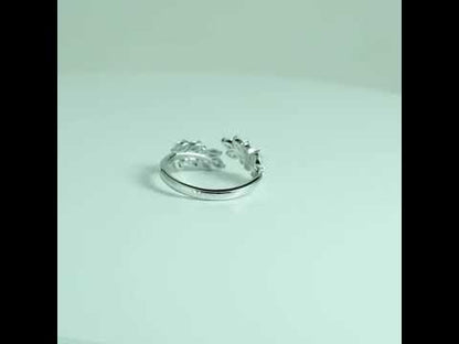Leaf Inspired Marquise And Round Moissanite Unique Open Wedding Band