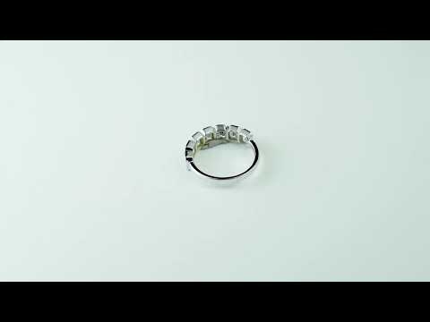 Elegant Radiant cut moissanite bezel set half eternity band ring. Perfect for weddings, anniversaries, or stacking. Modern sparkle with timeless brilliance.
