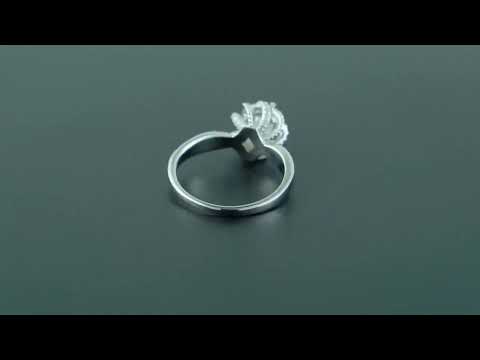 Round cut Moissanite floral vintage ring with a crossover shank and pave details. antique-inspired engagement ring crafted for timeless beauty and elegance.
