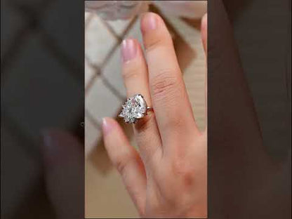 Oval Moissanite Diamond Marquis & Round Cluster Accent Wedding Ring