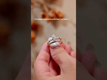 Marquise Cut Hidden Halo Engagement Ring Set With Full Eternity Band