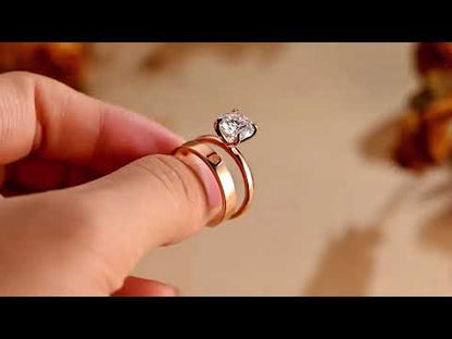 Round Moissanite Solitaire Bridal Ring Set With Matching Wedding Band