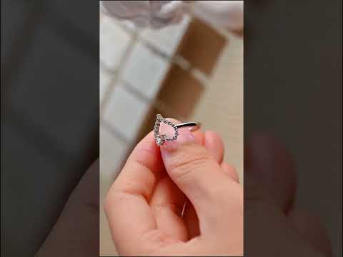 Moissanite open heart-shaped band ring. Round-cut stones a romantic outline design. Perfect promise ring, anniversary gift, or elegant everyday jewelry for her.