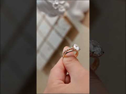 Oval Moissanite Engagement Ring Set With Half Eternity Diamond Band