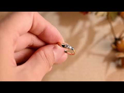 Three Stone-Round Moissanite & Sapphire Vintage Inspired Wedding Ring