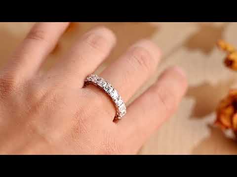 Asscher Cut Moissanite Eternity Band with full prong-set. wedding, anniversary, or stacking ring for her crafted for timeless sparkle and lasting beauty.
