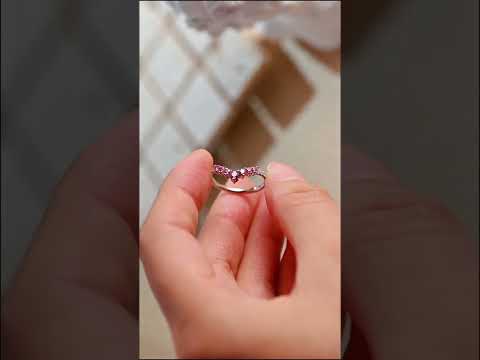 Pink round cut morganite  curved V-shape band ring featuring a crown-inspired design. Perfect as a wedding band, stacking ring, or romantic gift for her.