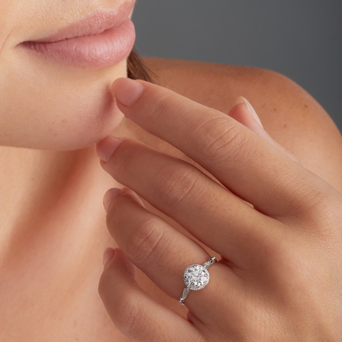 Round cut lab grown diamond ring
