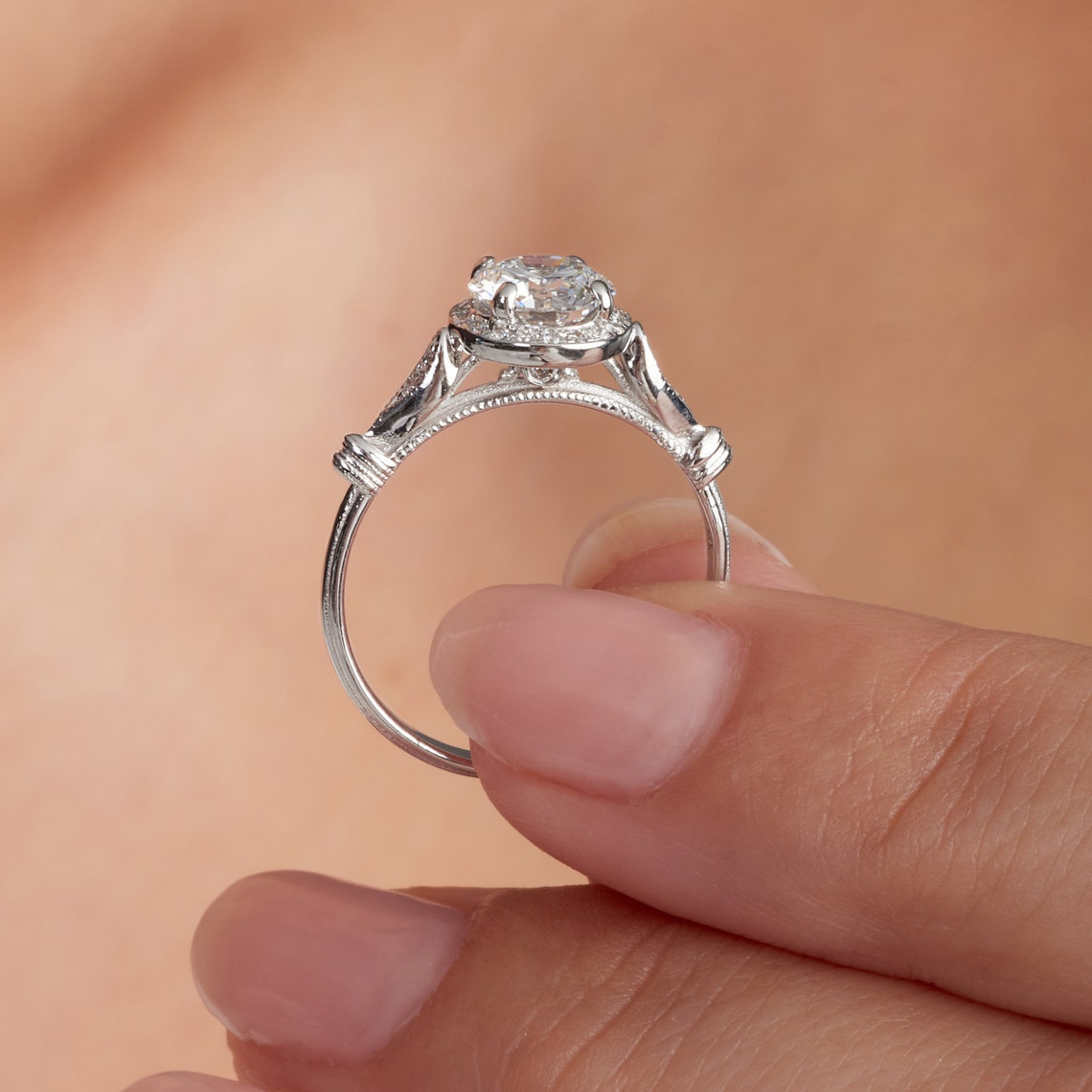 Victorian style halo diamond ring