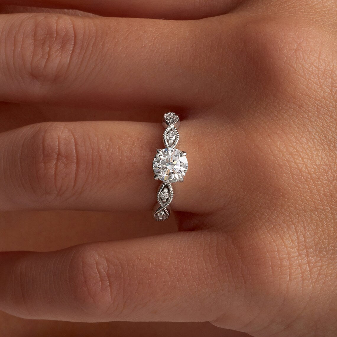 Round cut lab grown diamond ring