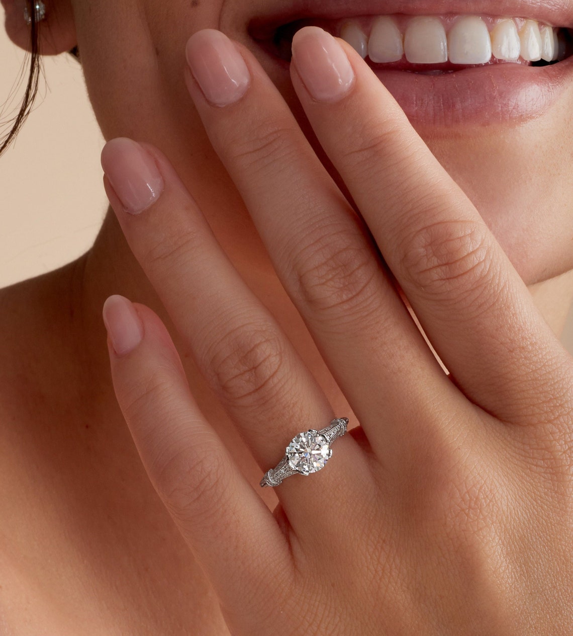 Round cut lab grown diamond ring