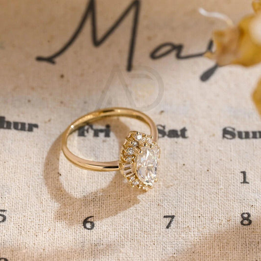 Avittam Diamond Jewels Starburst Marquise Moissanite Engagement Ring with gold band and sparkling stones