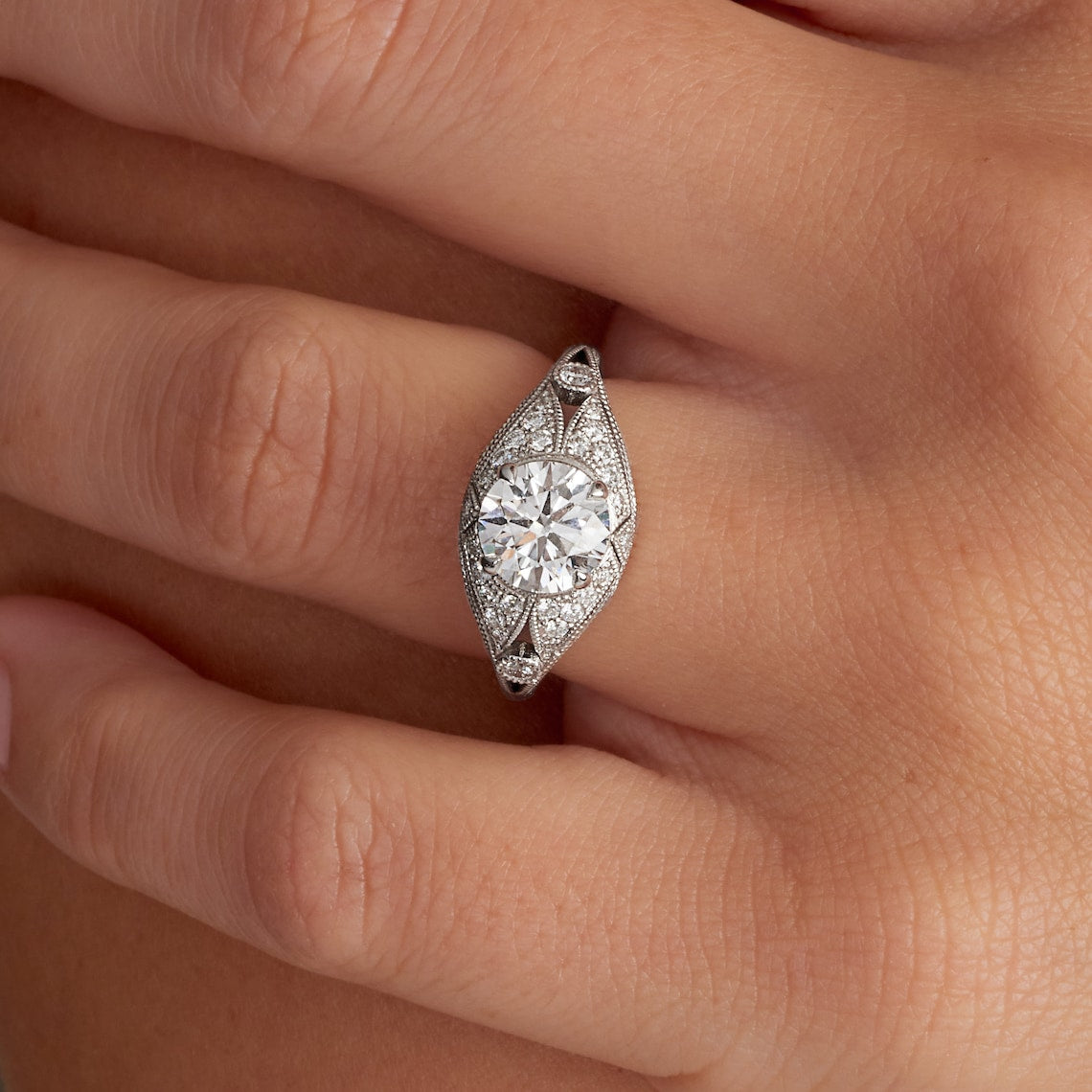 Round cut lab grown diamond ring