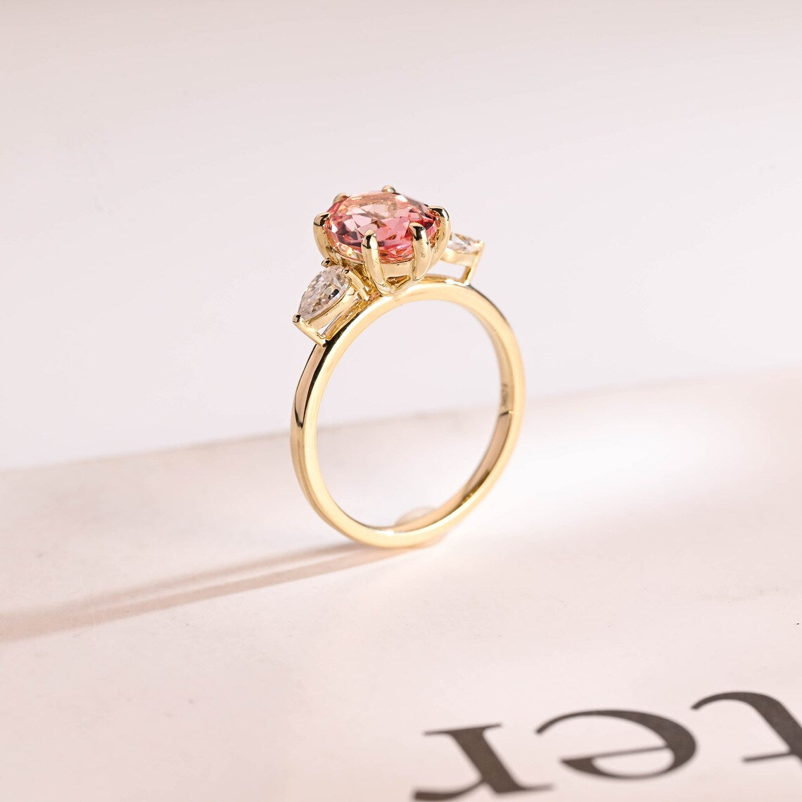 Pink oval cut cz diamond ring