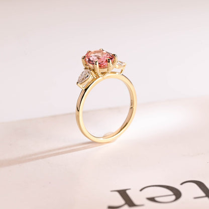 Pink oval cut cz diamond ring