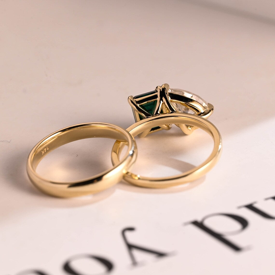 Modern bridal ring set for her