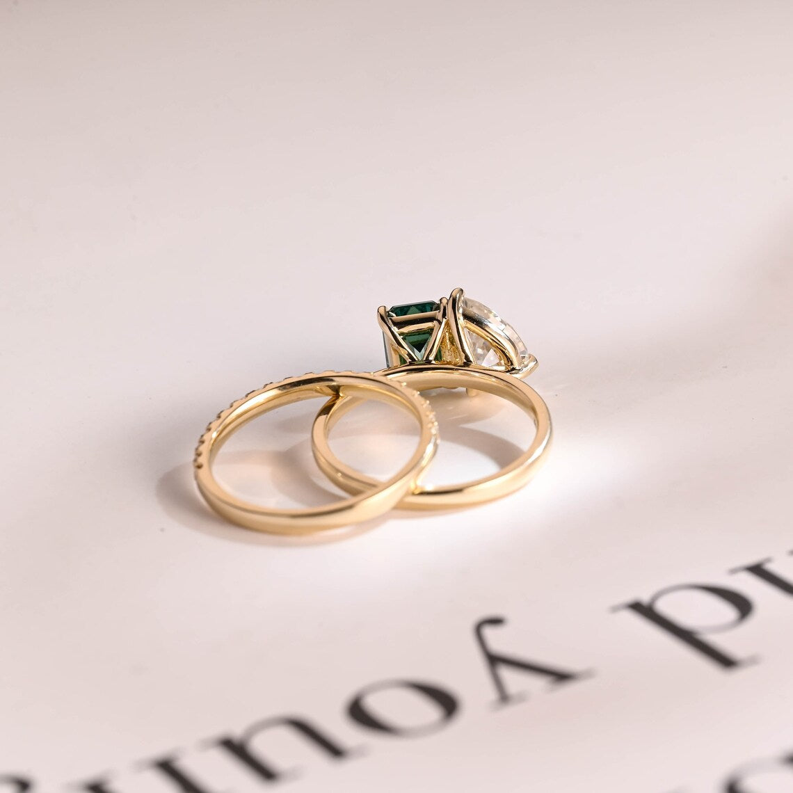 Yellow gold moissanite ring