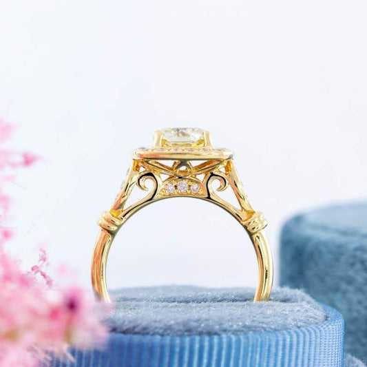 Floral inspire ring, Antique cushion ring, Vintage halo ring, 3.00 CT moissanite ring, Cushion cut engagement ring, Wedding jewelry, 14K white gold, Floral design ring, Vintage-inspired jewelry, Cushion halo ring, Antique style ring, Unique engagement ring, Vintage wedding ring, Floral motif ring, Cushion cut moissanite ring